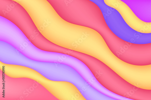 Abstract 3d wavy background. Cute candy colors wallpaper. Inflated organic curvy waves pattern with glowing plastic texture for presentation, social media, poster, web banner