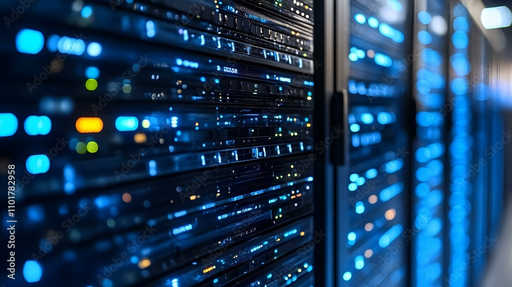 IT Professionals Using Smart Diagnostics on Network Hardware in Glossy Server Room IT Professionals Using Smart Diagnostics on Network Hardware in Glossy Server Room