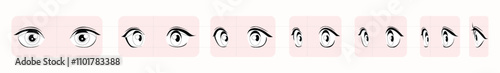 Anime Eyes Design Pack – Different Angles and Perspectives of Kawaii Manga Eye Illustrations for Character Creation and Drawing Tutorials