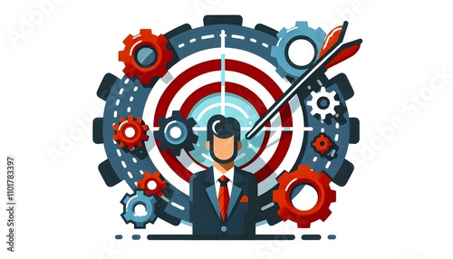 Wallpaper Mural Flat Vector Illustration of Target Bullseye Dart Hitting Marketing Success Goal Strategies Torontodigital.ca