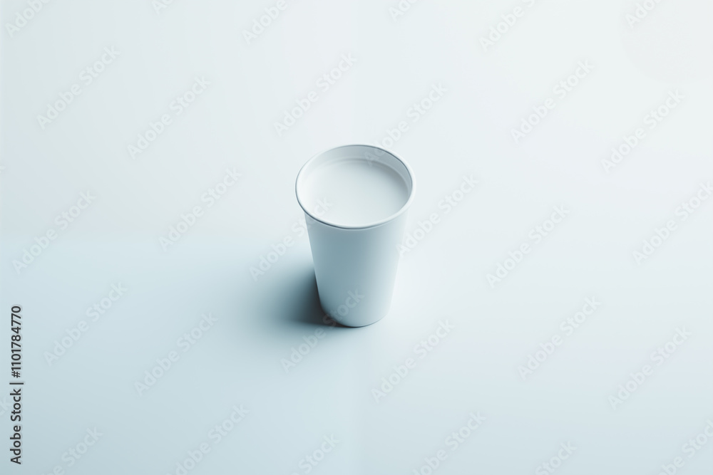 minimalist white paper cup filled with milk on a light background minimalist white paper cup filled with milk on a light background