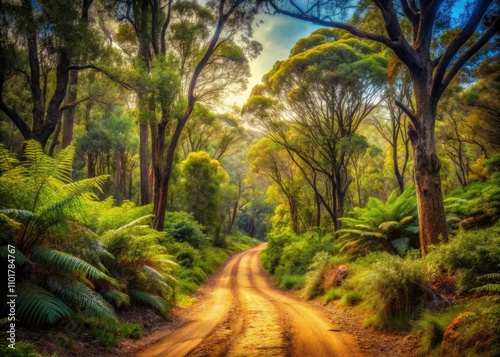 Vintage Style Dirt Track Through Terrick Terrick National Park in Victoria, Australia - Scenic Nature Photography, Natural Landscapes, Rustic Trails, Outdoor Adventure photo