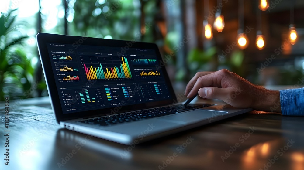Manager Using Cloud Dashboard for Project Management in Modern Office Space