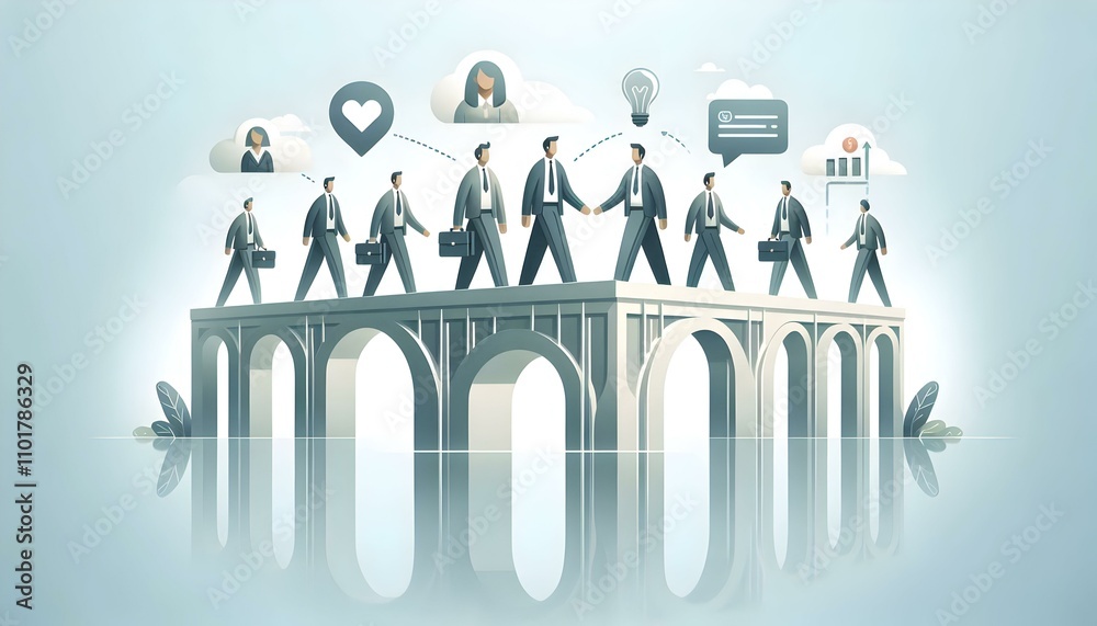 Flat Plain Bridge Silhouette on Glossy White Background - Connection in ESG Business Negotiations Flat Plain Bridge Silhouette on Glossy White Background - Connection in ESG Business Negotiations