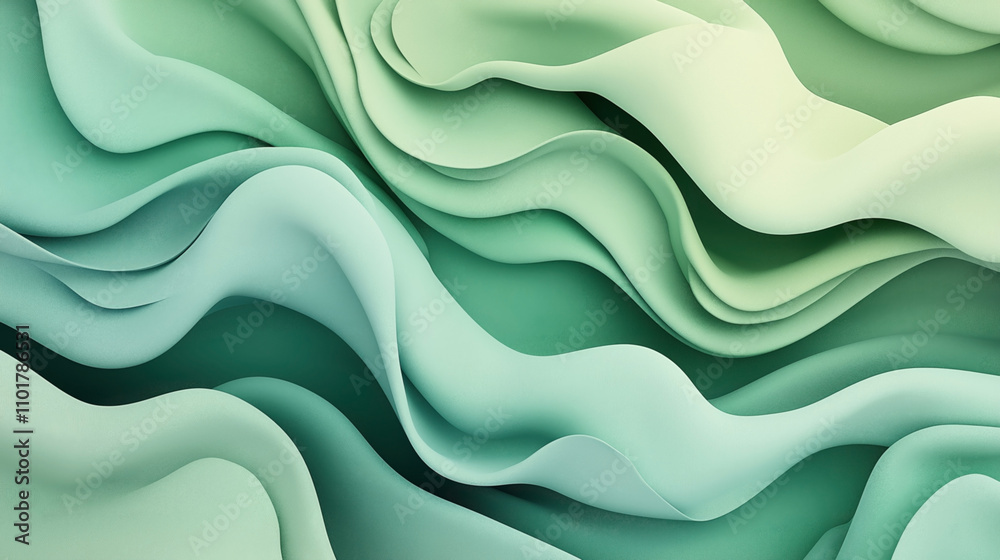 Abstract green wave pattern with smooth flowing curves and different shades of green, creating a layered, undulating effect reminiscent of fabric or terrain. Abstract green wave pattern with smooth flowing curves and different shades of green, creating a layered, undulating effect reminiscent of fabric or terrain.