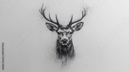 Minimalist Deer Tattoo Design on White Background with Antlers