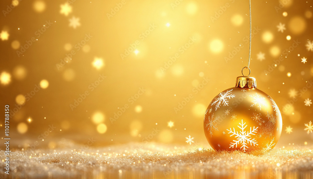 Golden ornament with snowflake design sparkling against a festive background of warm tones and shimmering lights during the holiday season Golden ornament with snowflake design sparkling against a festive background of warm tones and shimmering lights during the holiday season
