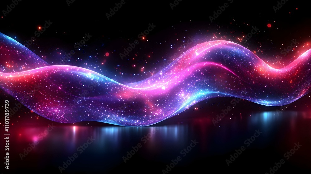 Fototapeta premium Glossy Holographic Waves with Digital Reflections and Ample Copy Space for Ads