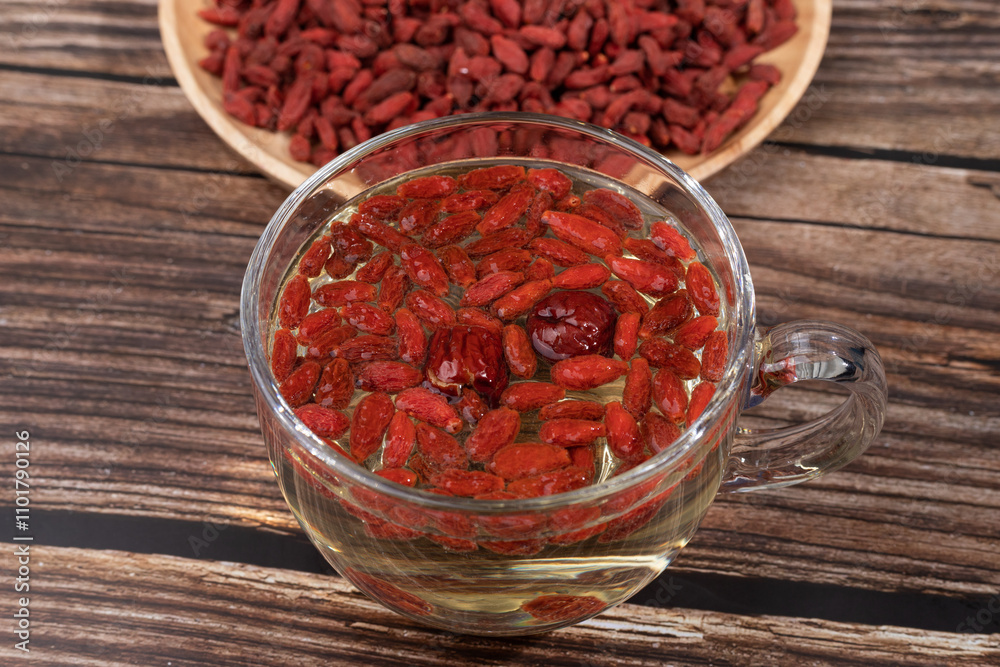 China's Ningxia wolfberry health tea in a glass China's Ningxia wolfberry health tea in a glass