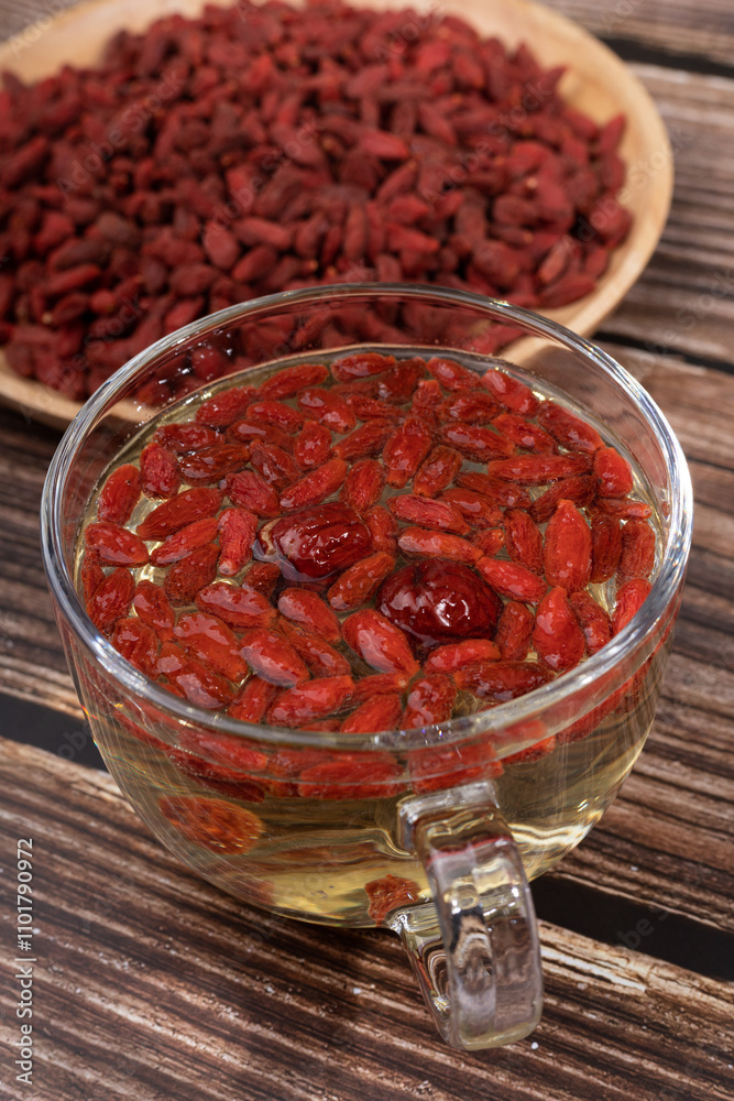 China's Ningxia wolfberry health tea in a glass