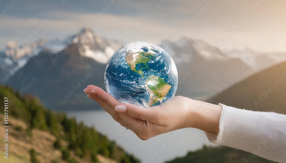 Close-up of a woman’s hand gently holding a globe symbolizing care for Earth, promoting sustainable living, ecological balance, environmental protection, and celebrating Earth Day awareness. Close-up of a woman’s hand gently holding a globe symbolizing care for Earth, promoting sustainable living, ecological balance, environmental protection, and celebrating Earth Day awareness.