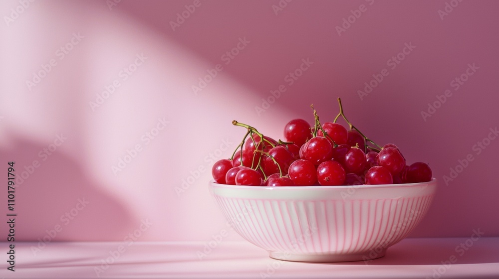 Bowl of fresh cherries on pink background Bowl of fresh cherries on pink background
