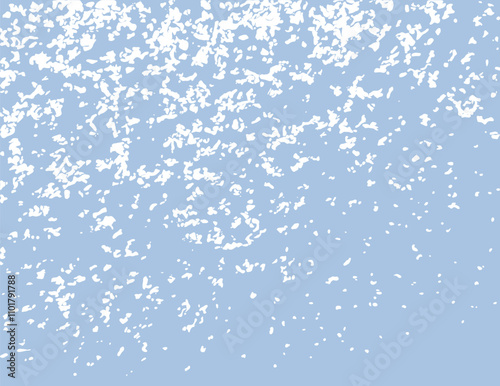 Heavy snowfall vector abstract texture on blue background. Fading white pattern with snow-like random particles. Falling snow grunge overlay for design or illustration