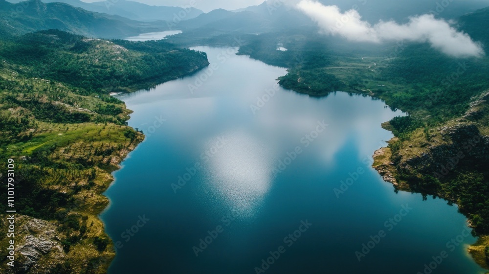 Aerial View Of A Serene Mountain Lake Landscape Aerial View Of A Serene Mountain Lake Landscape