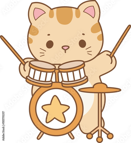 Illustration of cute kitty icon.
Funny cat in daily activities elements.
