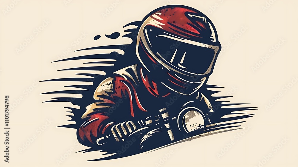 Obraz premium A stylized illustration of a motorcycle racer in motion, showcasing speed and excitement.