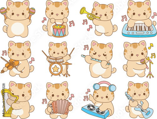 Illustration of cute kitty icon.
Funny cat in daily activities elements.
