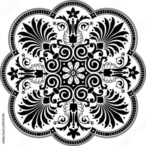 Oriental vector pattern with arabesques and floral elements. Traditional classic ornament