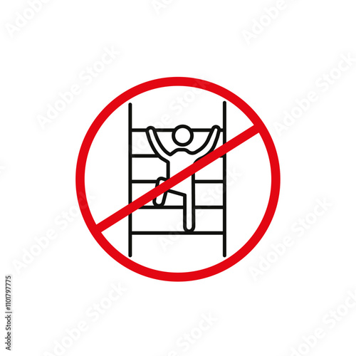 No climbing allowed sign flat line symbol set.