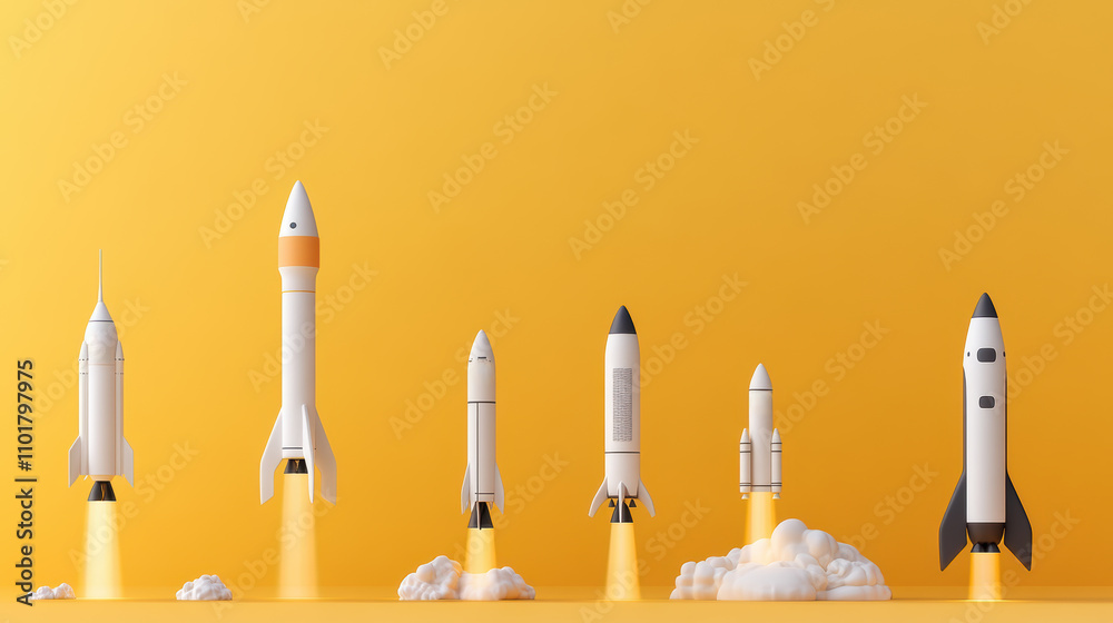 Multiple Rocket Launches Symbolizing Innovation and Exploration Multiple Rocket Launches Symbolizing Innovation and Exploration
