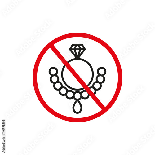 No jewelry sign flat line symbol set.