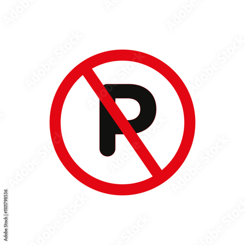 No parking sign flat line symbol set.