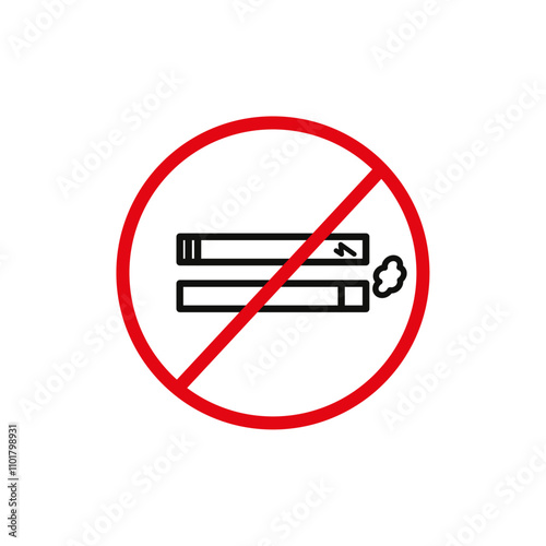 No smoking including electronic cigarettes sign flat line symbol set.