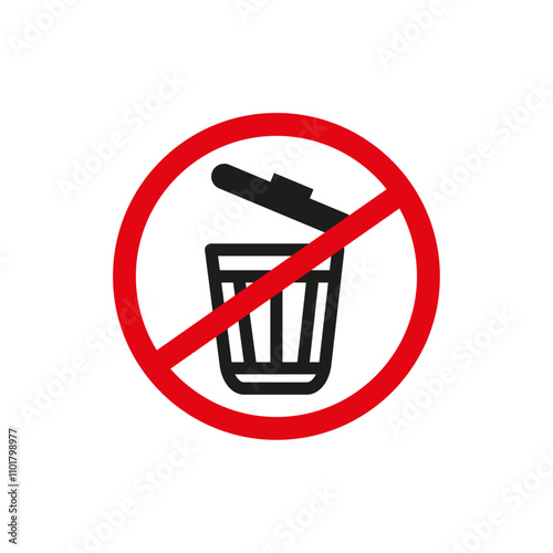 No trash sign flat line symbol set.