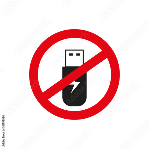 No USB flash drive sign flat line symbol set.