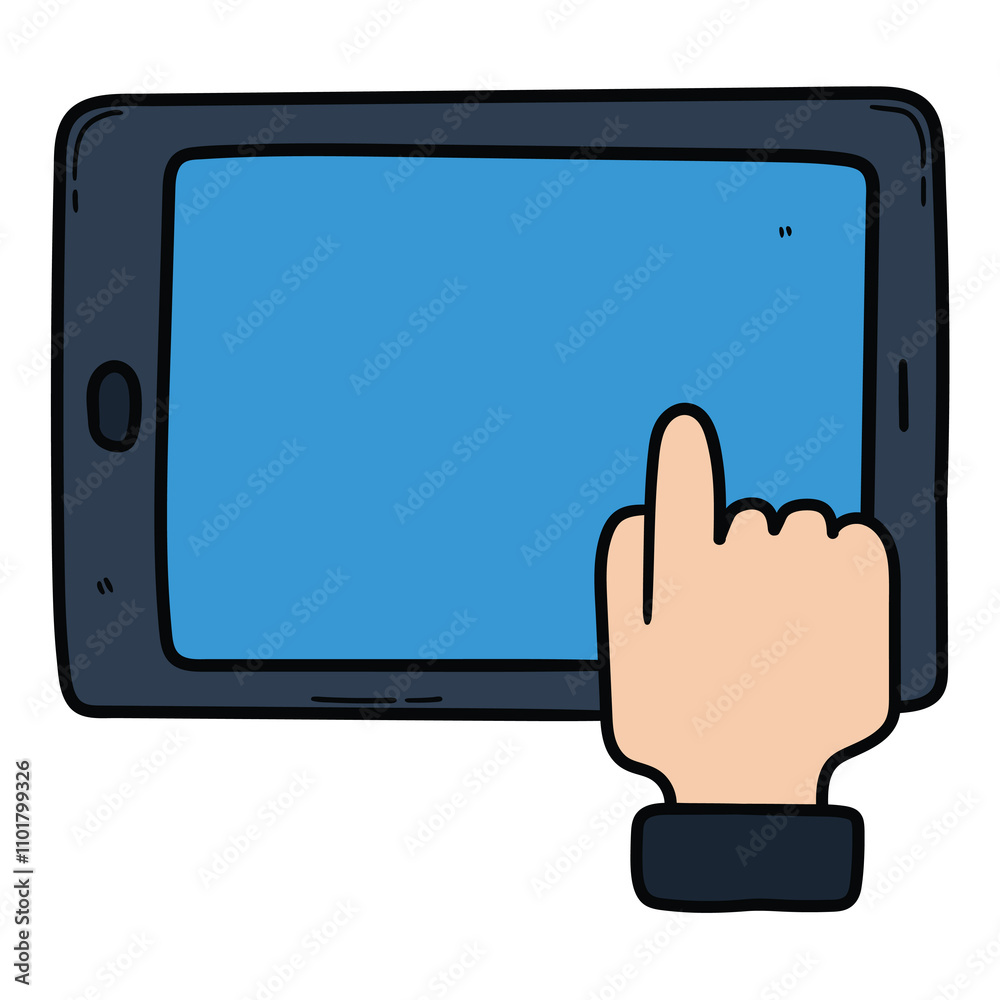 Hand drawn cartoon human hand using digital tablet on white background. Hand drawn cartoon human hand using digital tablet on white background.