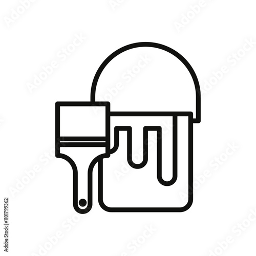 Paint bucket and paint brush icon flat line symbol set.