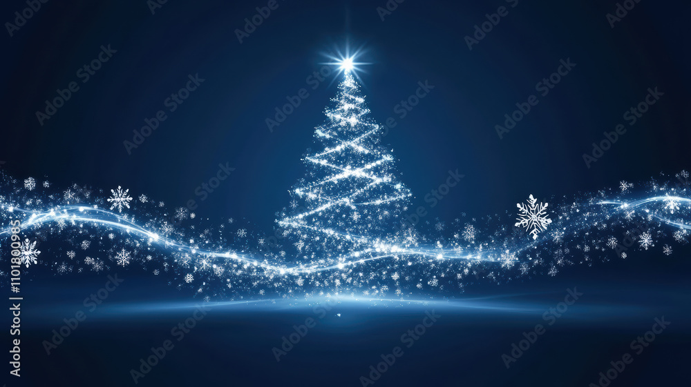 Festive tree with glowing light waves Festive tree with glowing light waves