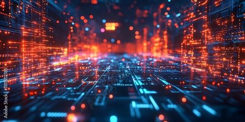 Wallpaper Mural Abstract digital data stream flowing through a futuristic cityscape. Torontodigital.ca