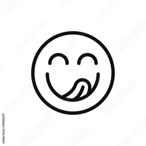 Yummy smile emoji icon flat line symbol set.