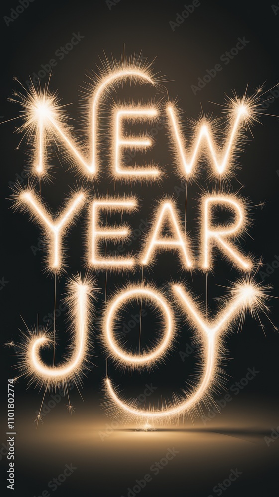 Bright sparks create joyful New Year celebration text in a dark setting for festive atmosphere Bright sparks create joyful New Year celebration text in a dark setting for festive atmosphere