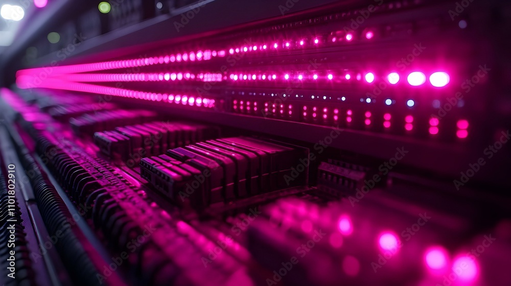Macro Shot Server Glowing Lights Data Flow Copy Space Active Network Intelligence Macro Shot Server Glowing Lights Data Flow Copy Space Active Network Intelligence