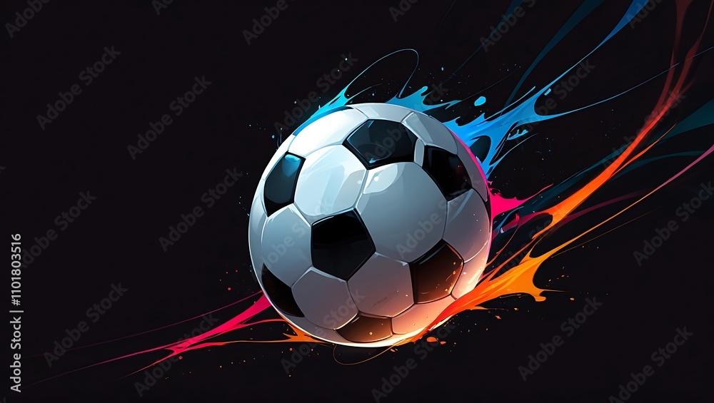 Naklejka premium Soccer Ball with Colorful Splashes