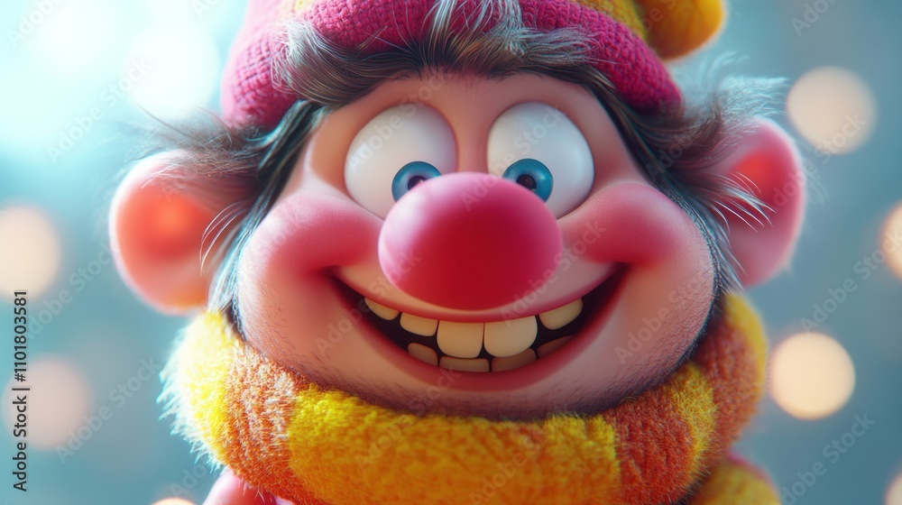 Cheerful Cartoon Character Wearing Winter Hat And Scarf