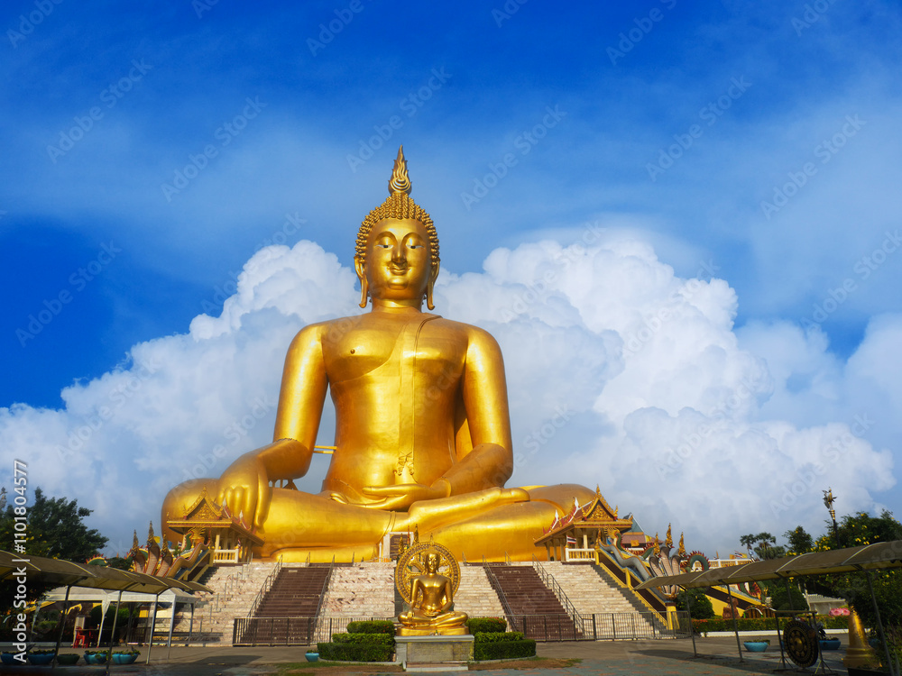 Beautiful big buddha on beautiful sky background, Wat Muang, Ang Thong Province, Thailand Beautiful big buddha on beautiful sky background, Wat Muang, Ang Thong Province, Thailand