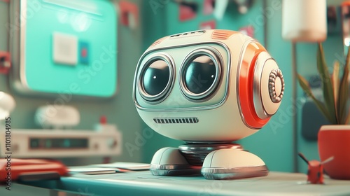 Retro Robot Sits On Desk In Modern Room