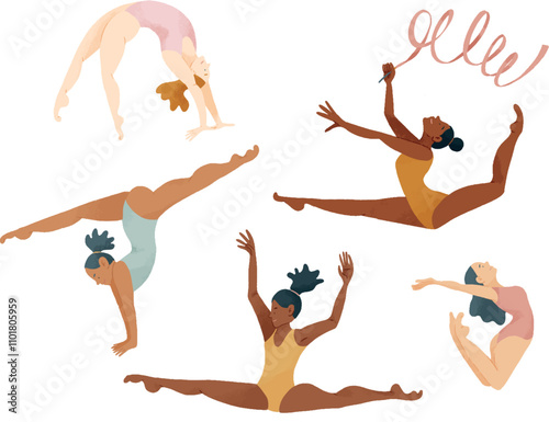 Five gymnasts vector illustration