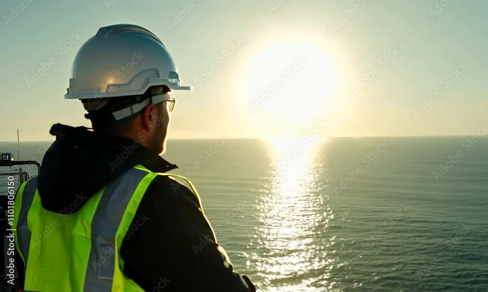 Engineer with Safety Helmet at Offshore Oil Platform Engineer with Safety Helmet at Offshore Oil Platform