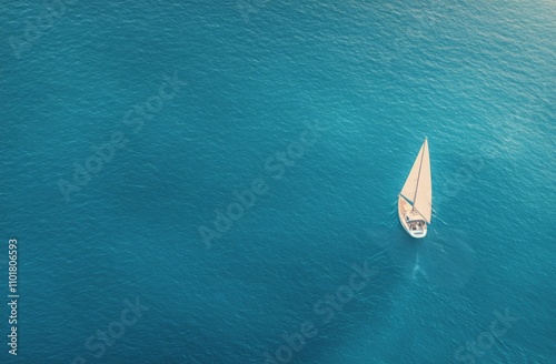 Sailing on calm blue waters with a lone boat under a sunny sky