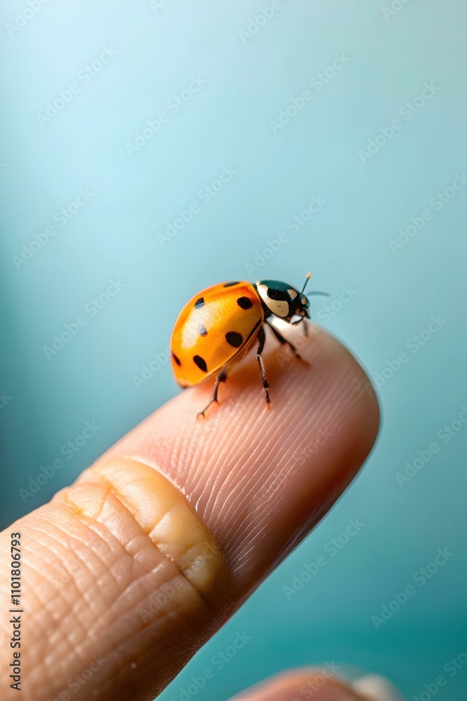 Macro Image Ladybug on Fingertip Symbolizing Mindfulness and Nature Balance - Photo Stock Concept Macro Image Ladybug on Fingertip Symbolizing Mindfulness and Nature Balance - Photo Stock Concept