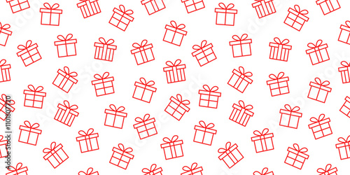 Red gift boxes seamless pattern. Gift box line motif wallpaper vector illustration