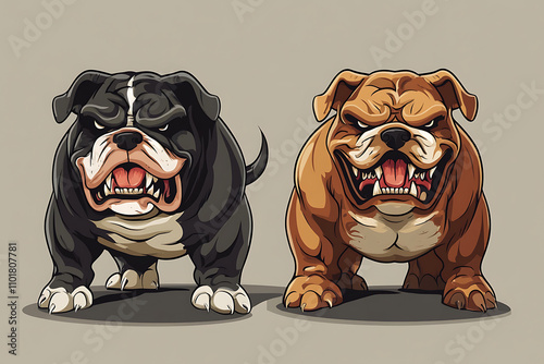 Two cartoon bulldogs with fierce expressions, showcasing a bold and aggressive style.