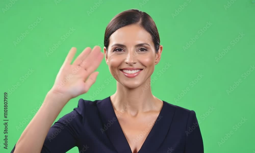 Call Center Woman Greeting Pose on Green Screen Call Center Woman Greeting Pose on Green Screen