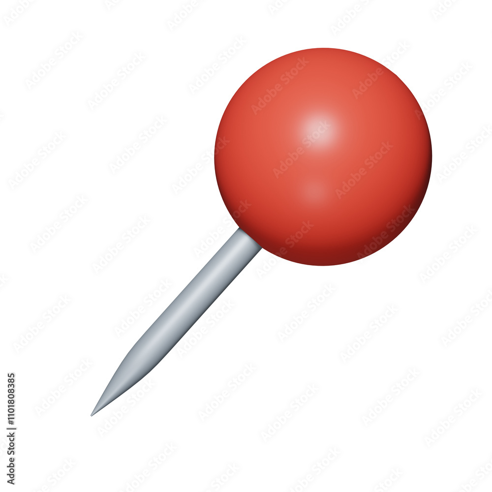  a red pushpin with a metallic pointed tip. Pushpins like this are commonly used for pinning notes, photos, or other lightweight items onto bulletin boards, maps, or corkboards.