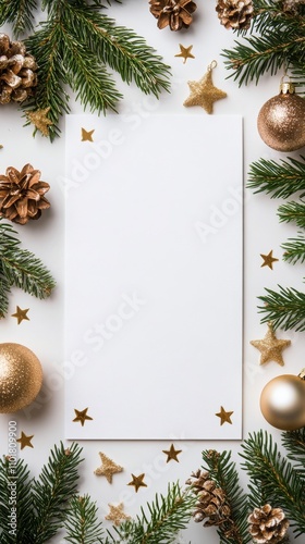 Festive background with blank space for wishes surrounded by holiday decorati...