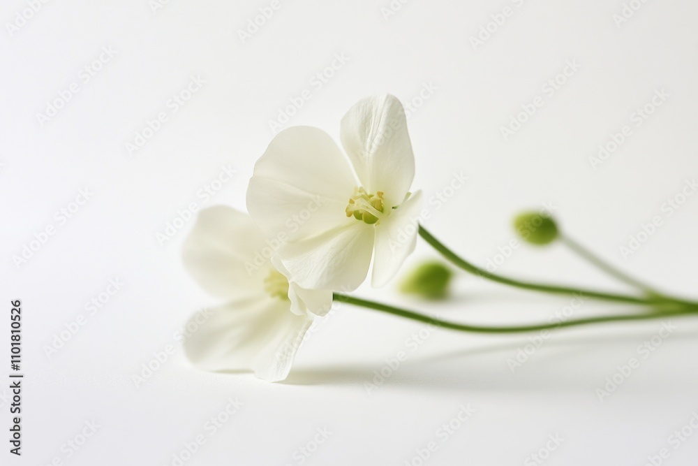 Fototapeta premium A single white flower sitting on a white surface